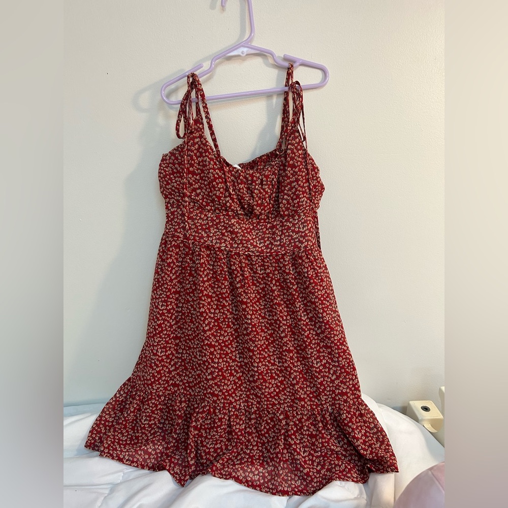Red floral princess polly dress.